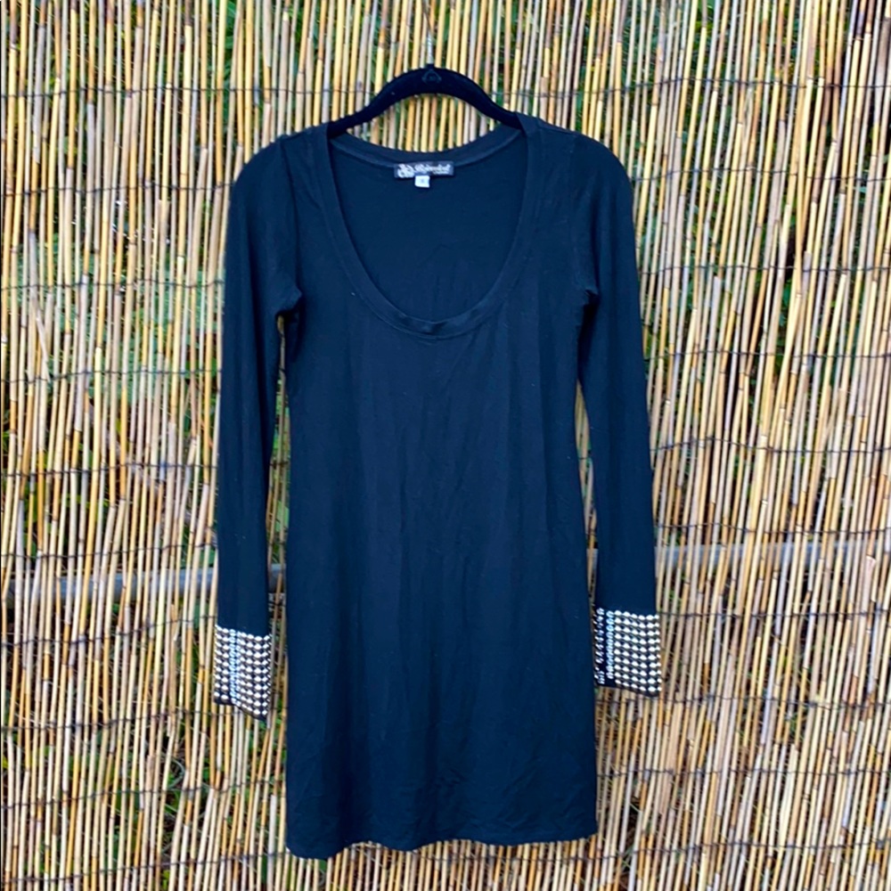 Bejeweled long sleeve mini dress